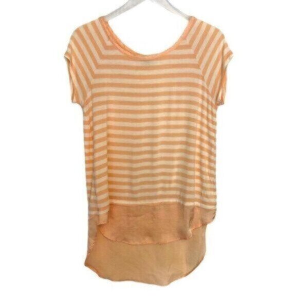 Anthropologie | Bordeaux Women's Peach & Cream Striped Short Sleeve Top Size S - Picture 3 of 8
